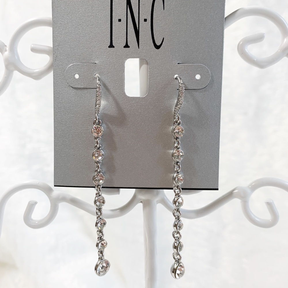 INC silver tone and Chrystal drop earrings new